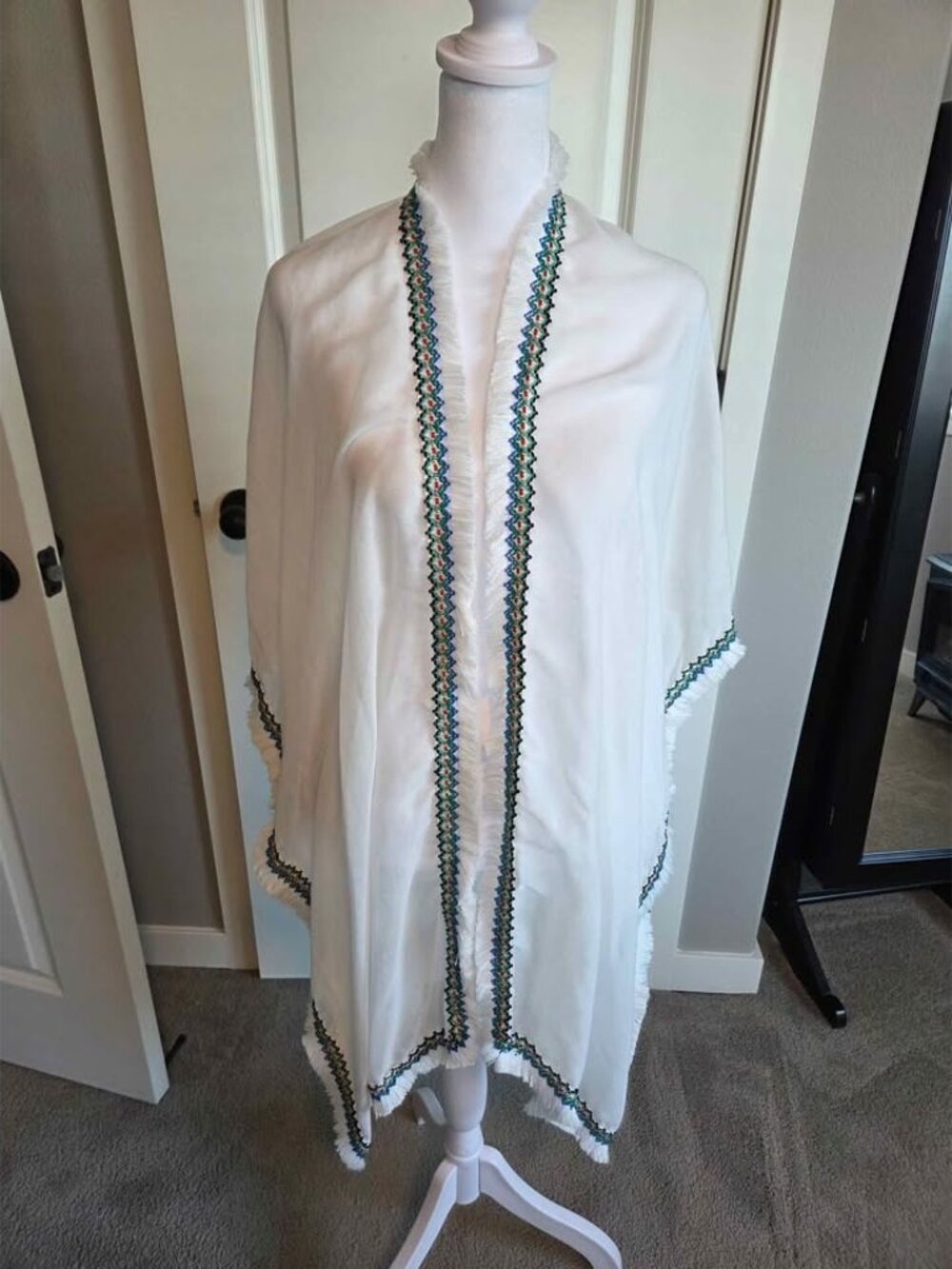 White sheer kimono with rainbow details